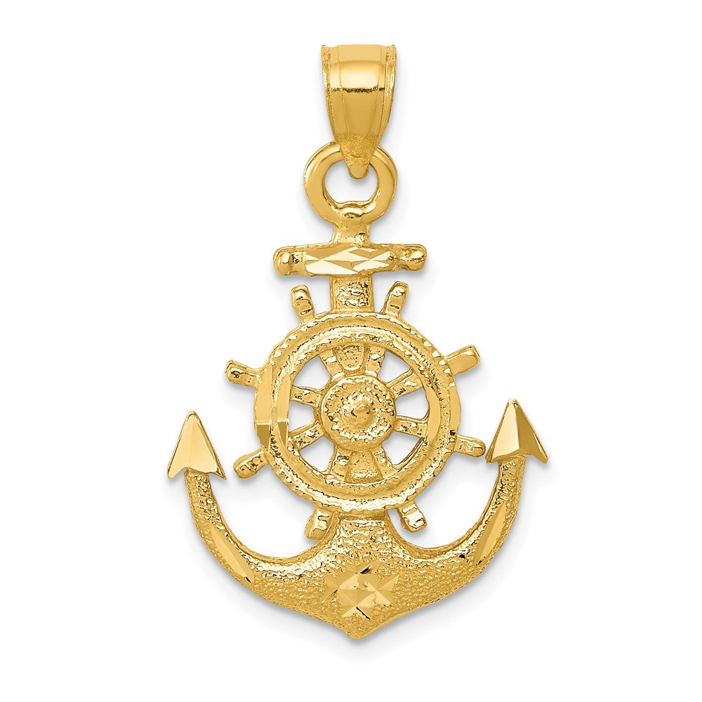 10K Yellow Gold Satin Diamond-Cut Anchor Pendant