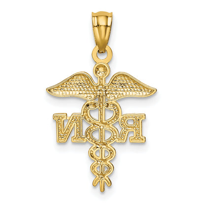 10K Yellow Gold Diamond-Cut Polished Rn Nurse Pendant