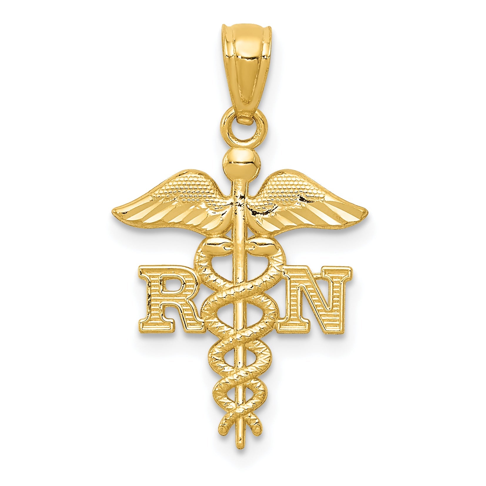 10K Yellow Gold Diamond-Cut Polished Rn Nurse Pendant