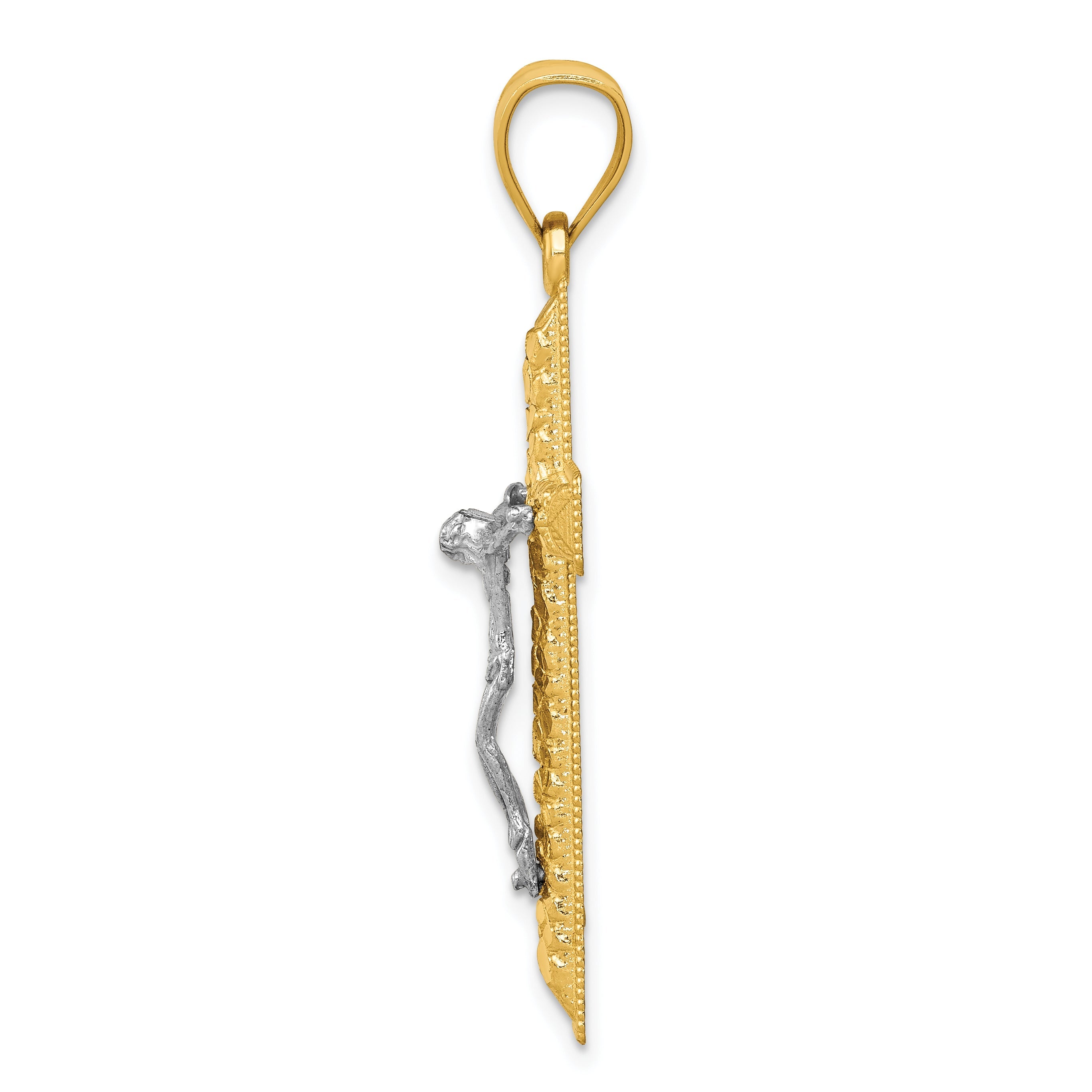 10K Two-Tone Diamond Cut Crucifix Pendant