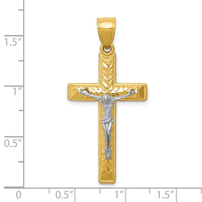 10K Two-Tone Diamond Cut Crucifix Pendant