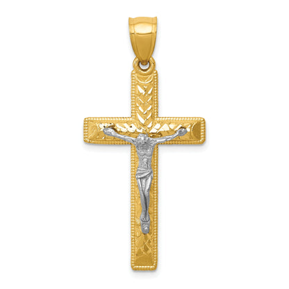 10K Two-Tone Diamond Cut Crucifix Pendant