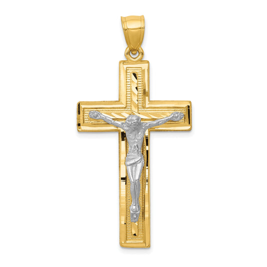 10K Two-Tone Diamond-Cut Latin Crucifix Pendant