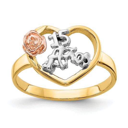 10K Two-Tone 10K & Rhodium 15 Anos Ring