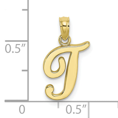10K Yellow Gold 10K Polished T Script Initial Charm