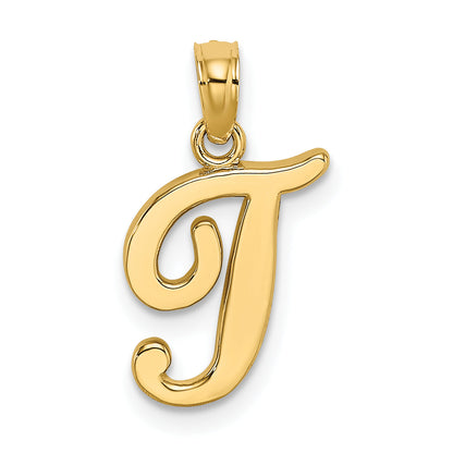 10K Yellow Gold 10K Polished T Script Initial Charm