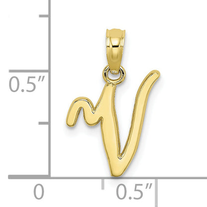 10K Yellow Gold 10K Polished V Script Initial Charm
