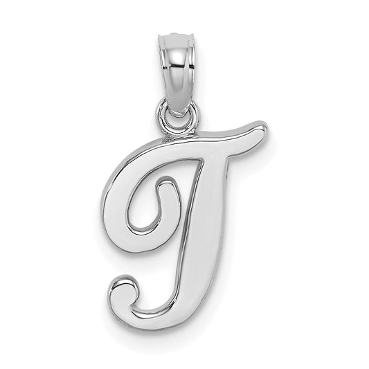 10K White Gold 10K Polished T Script Initial Charm