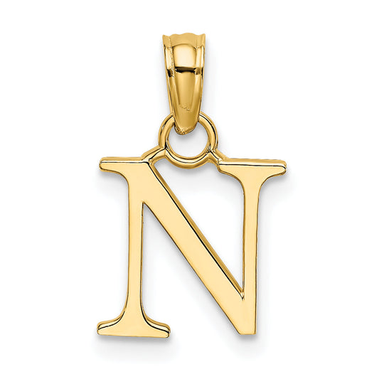 10K Yellow Gold 10K Polished N Block Initial Charm