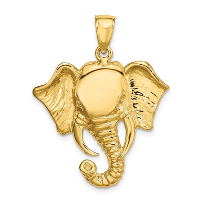 10K Yellow Gold 10K 2-D Elephant Head W/ Twisted Trunk Charm