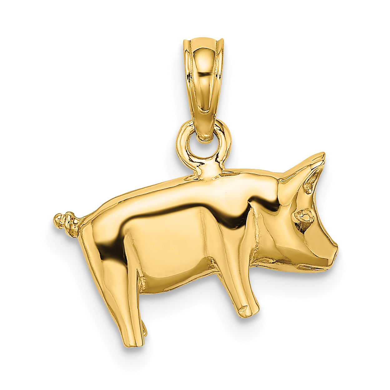 10K Yellow Gold 3-D Polished Pig With Curly Tail Charm