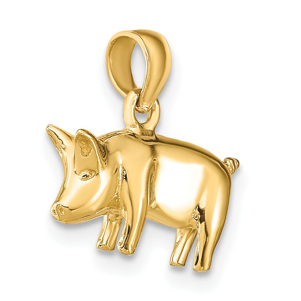 10K Yellow Gold 3-D Polished Pig With Curly Tail Charm