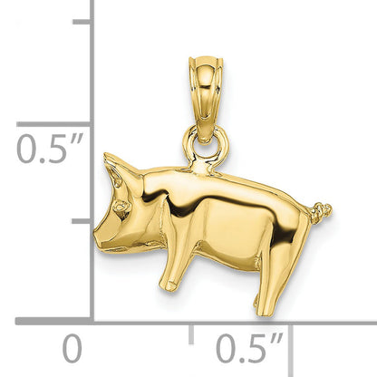 10K Yellow Gold 3-D Polished Pig With Curly Tail Charm