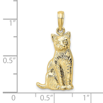 10K Yellow Gold 10K Textured Sitting Cat Charm