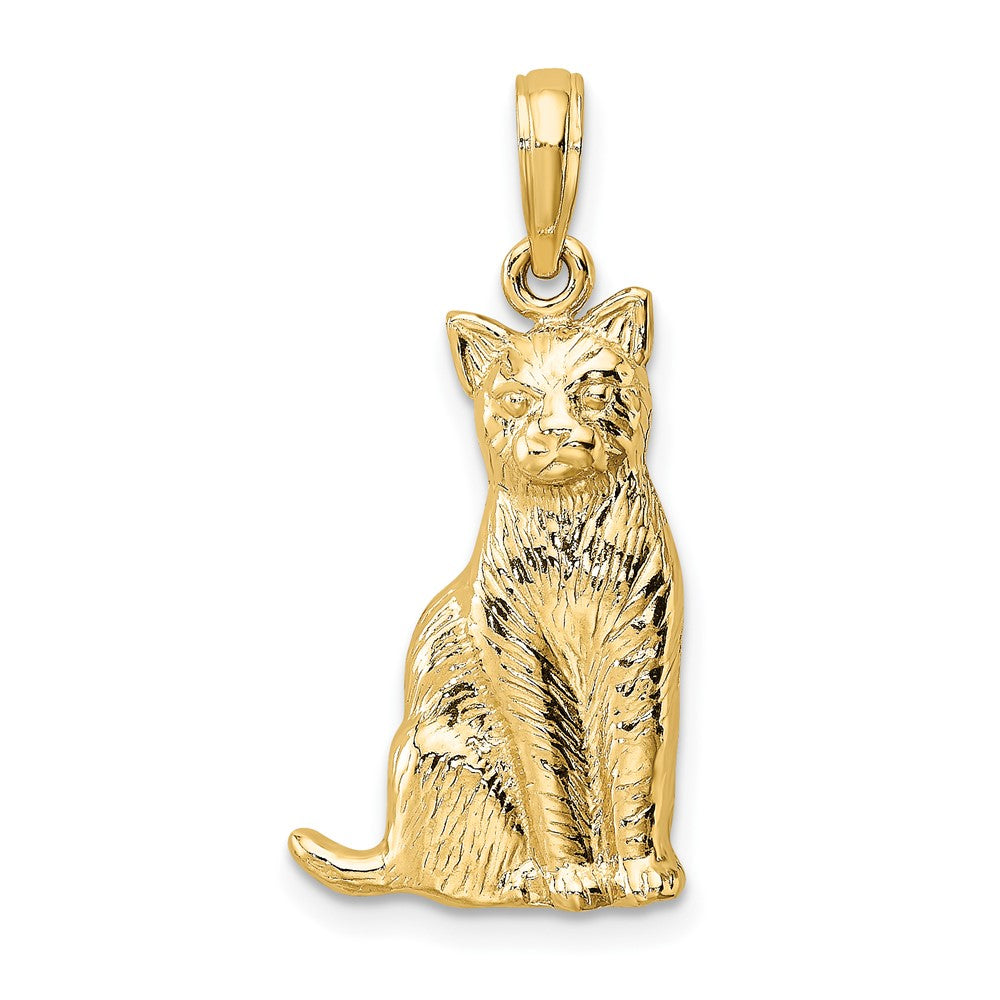10K Yellow Gold 10K Textured Sitting Cat Charm