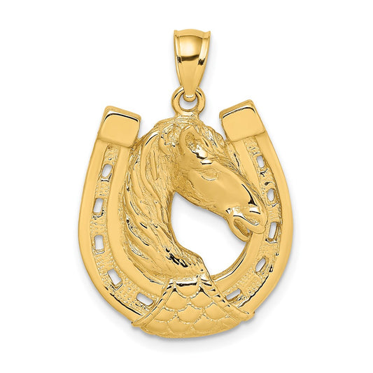 10K Yellow Gold 10K Polished And Engraved Horse Head In Shoe Charm