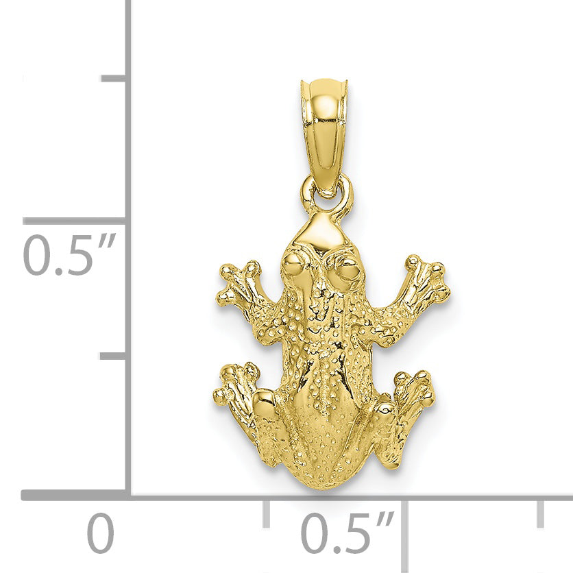 10K Yellow Gold Textured Top View Frog Charm