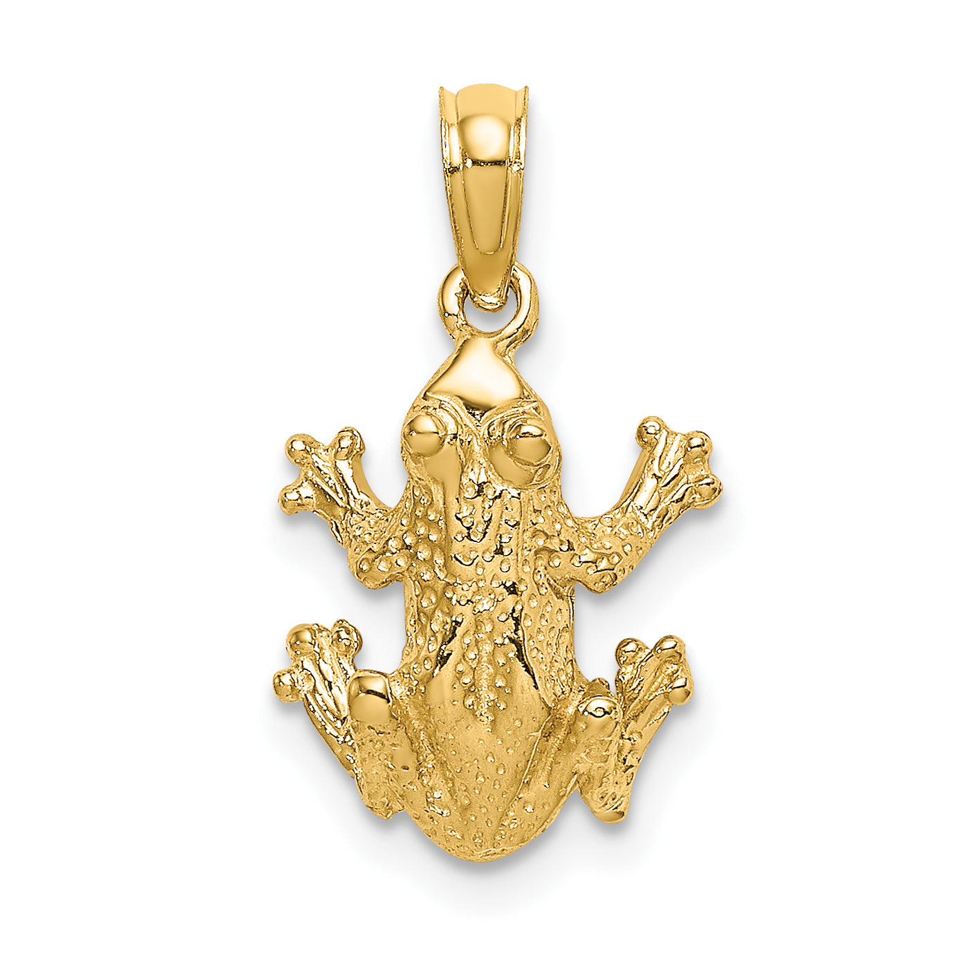 10K Yellow Gold Textured Top View Frog Charm