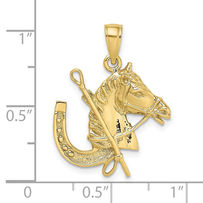 10K Yellow Gold 10K Horse Head W/ Shoe And Crop Charm