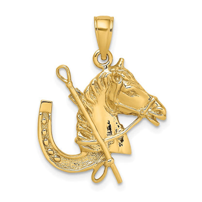 10K Yellow Gold 10K Horse Head W/ Shoe And Crop Charm