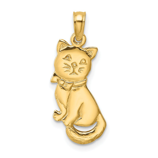 10K Yellow Gold 10K 3-D Polished Sitting Cat W/Bow Charm