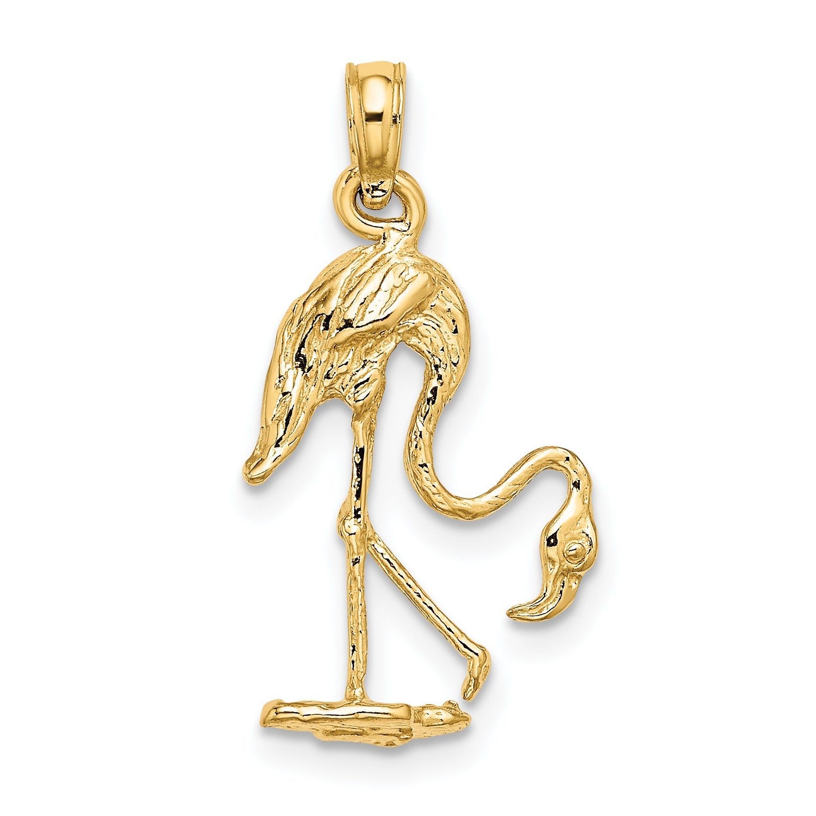 10K Yellow Gold 10K 3-D Textured Flamingo Charm