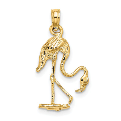 10K Yellow Gold 10K 3-D Textured Flamingo Charm