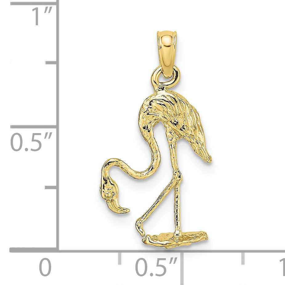 10K Yellow Gold 10K 3-D Textured Flamingo Charm