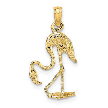10K Yellow Gold 10K 3-D Textured Flamingo Charm