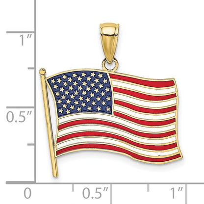 10K Yellow Gold 10K W/ Enamel American Flag Charm
