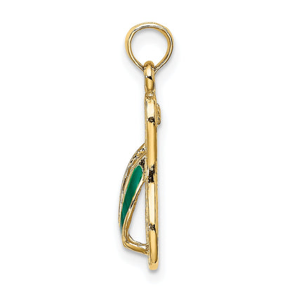 10K Yellow Gold 10K 3D W/ Green Enamel Single Flip-Flop Charm