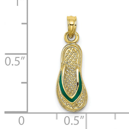 10K Yellow Gold 10K 3D W/ Green Enamel Single Flip-Flop Charm