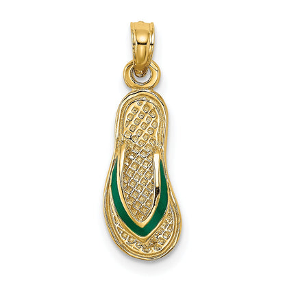 10K Yellow Gold 10K 3D W/ Green Enamel Single Flip-Flop Charm