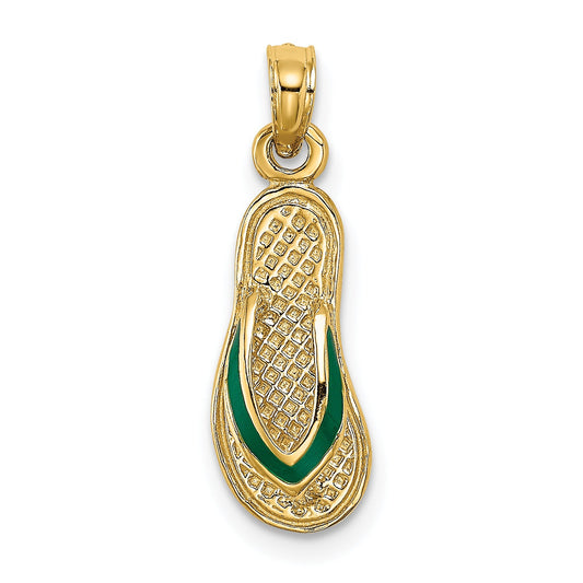 10K Yellow Gold 10K 3D W/ Green Enamel Single Flip-Flop Charm