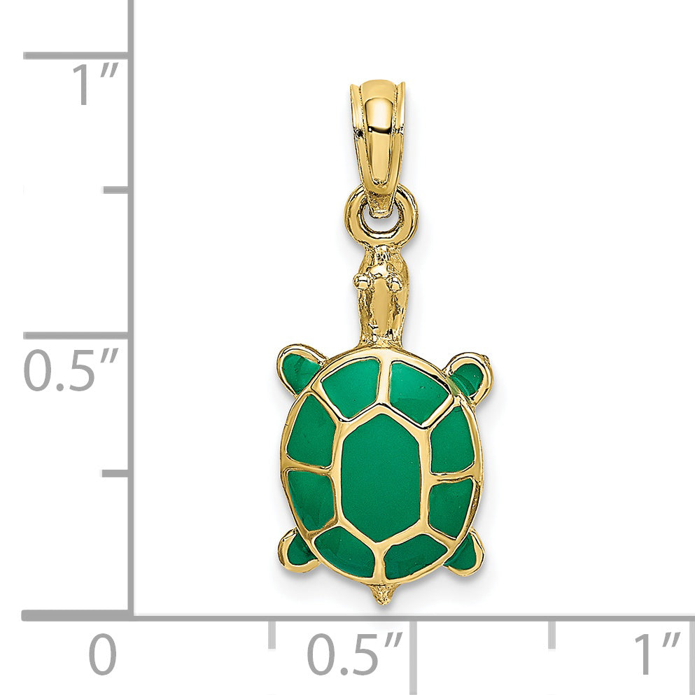 10K Yellow Gold 10K W/ Green Enamel Tortoise Charm