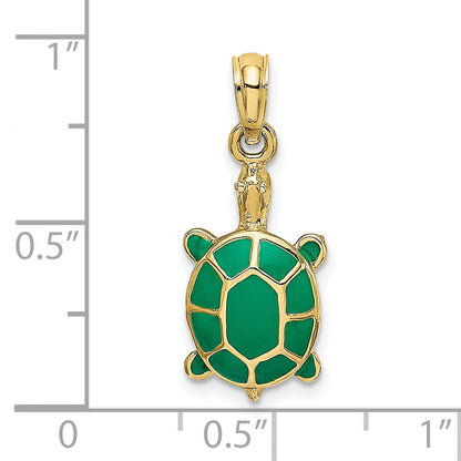 10K Yellow Gold 10K W/ Green Enamel Tortoise Charm