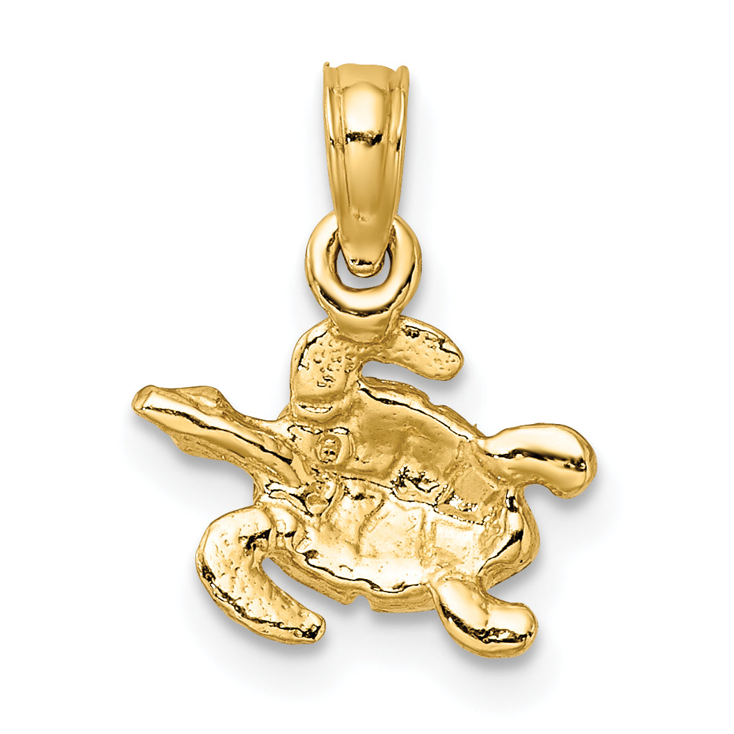 10K Yellow Gold 10K Textured And Enameled Sea Turtle Charm