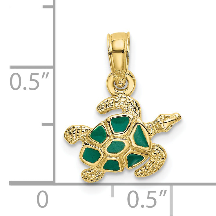 10K Yellow Gold 10K Textured And Enameled Sea Turtle Charm
