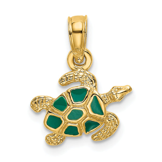 10K Yellow Gold 10K Textured And Enameled Sea Turtle Charm