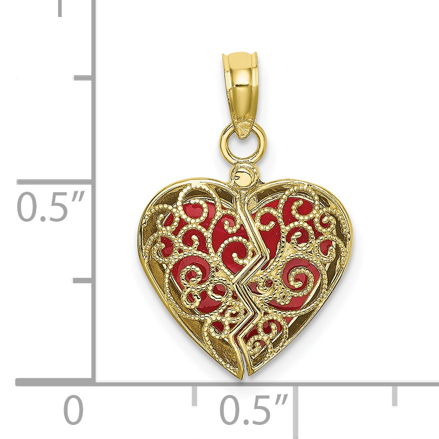 10K Yellow Gold 10K 3-D Reversible Heart Opens Charm
