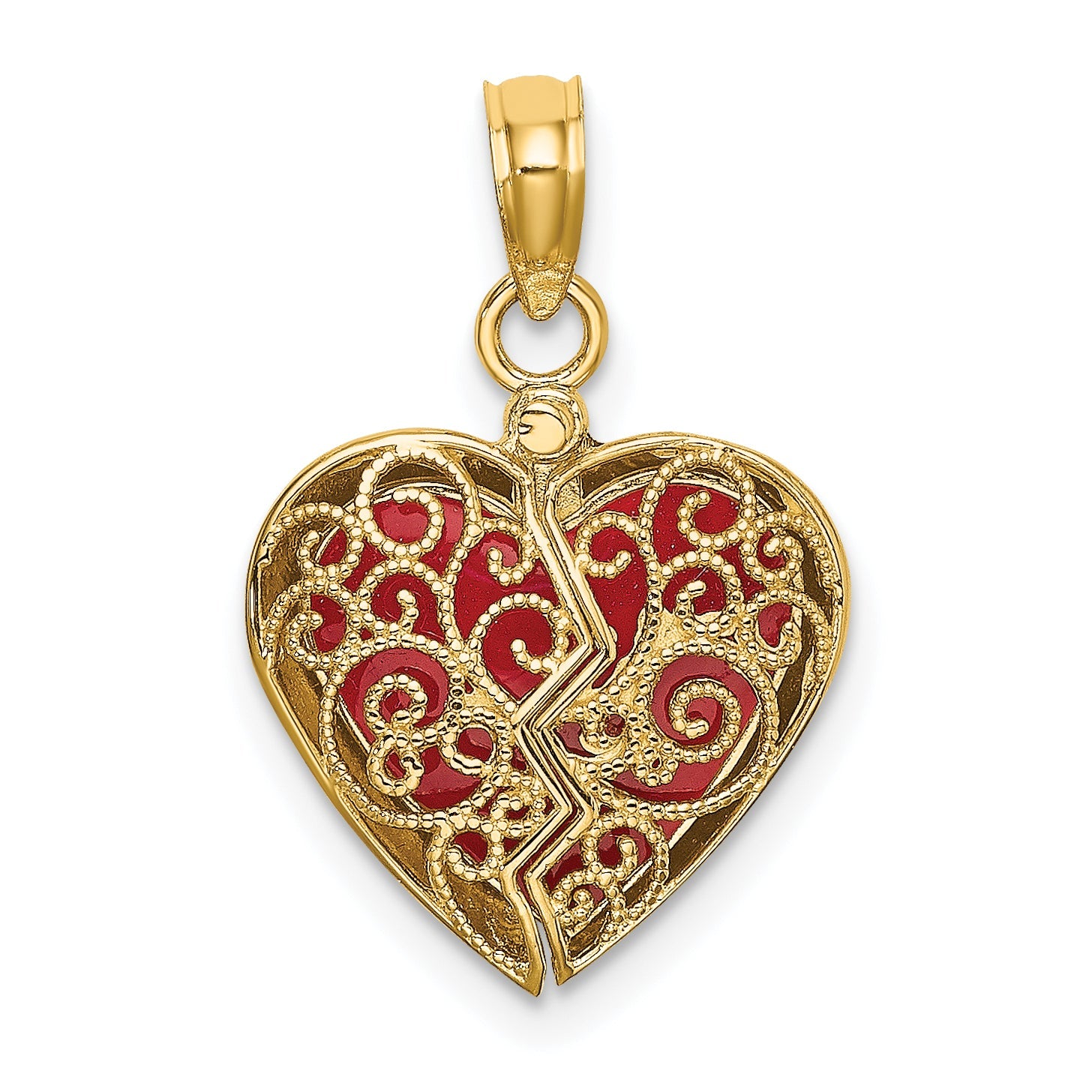 10K Yellow Gold 10K 3-D Reversible Heart Opens Charm