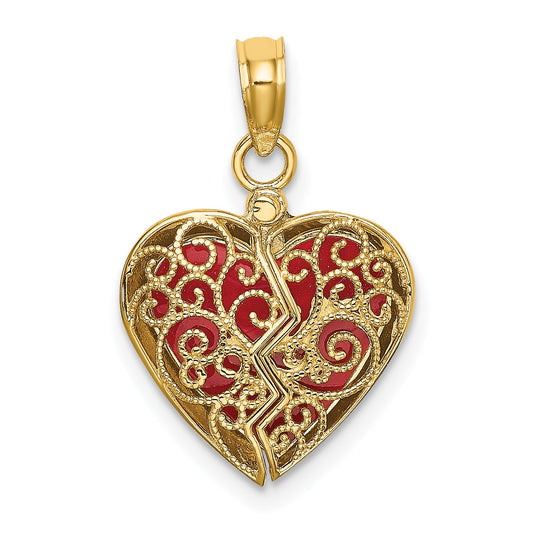 10K Yellow Gold 10K 3-D Reversible Heart Opens Charm