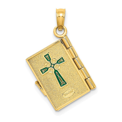 10K Yellow Gold 10K 3-D Moveable Enameled An Irish Prayer Book W/Clover Charm