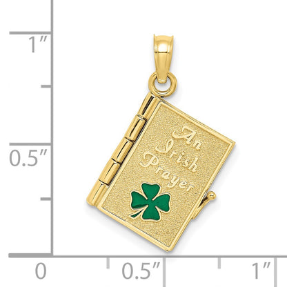 10K Yellow Gold 10K 3-D Moveable Enameled An Irish Prayer Book W/Clover Charm