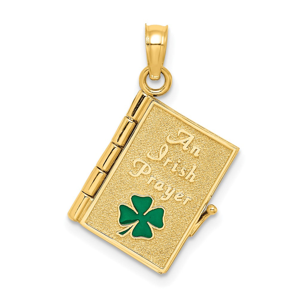 10K Yellow Gold 10K 3-D Moveable Enameled An Irish Prayer Book W/Clover Charm