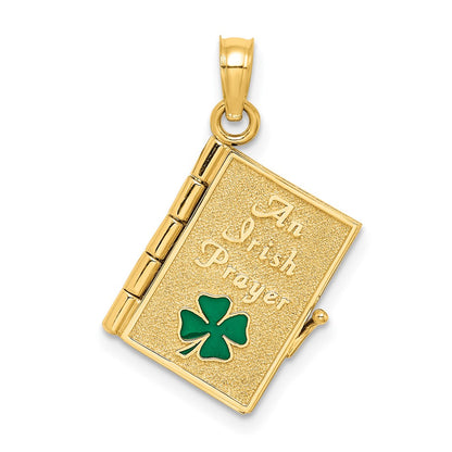 10K Yellow Gold 10K 3-D Moveable Enameled An Irish Prayer Book W/Clover Charm