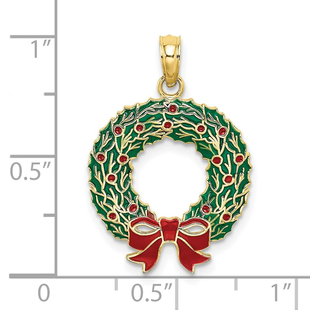 10K Yellow Gold 10K Enamel Christmas Wreath Charm