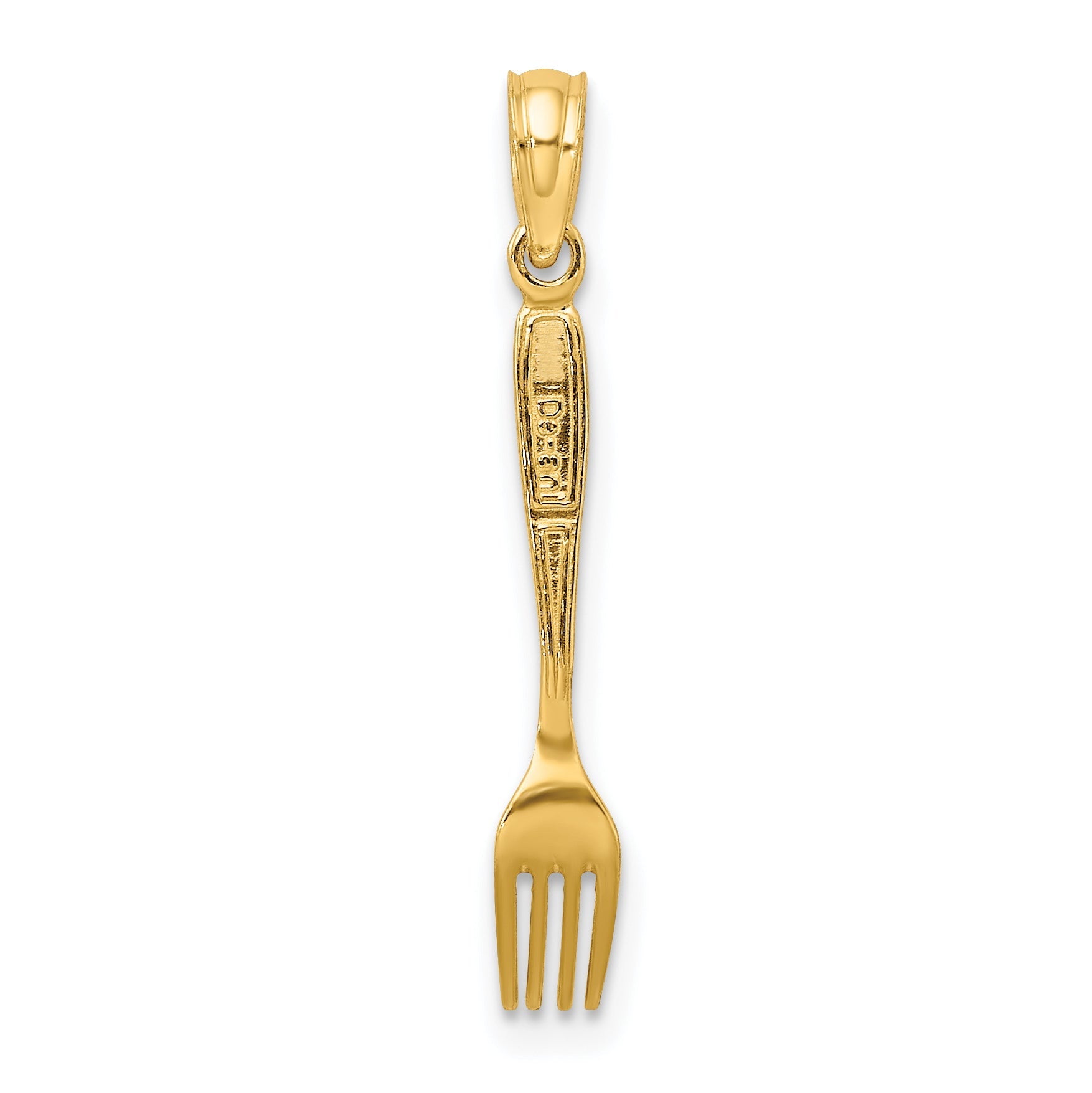10K Yellow Gold 10K W/ Black Enamel 3-D Table Fork Charm