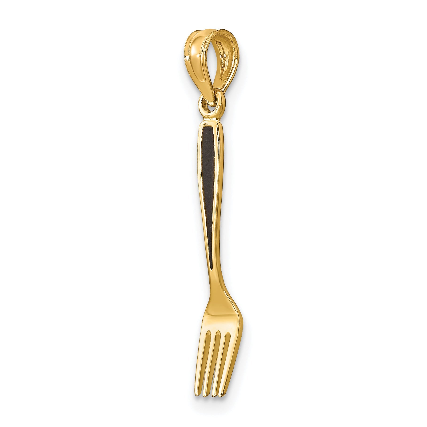 10K Yellow Gold 10K W/ Black Enamel 3-D Table Fork Charm