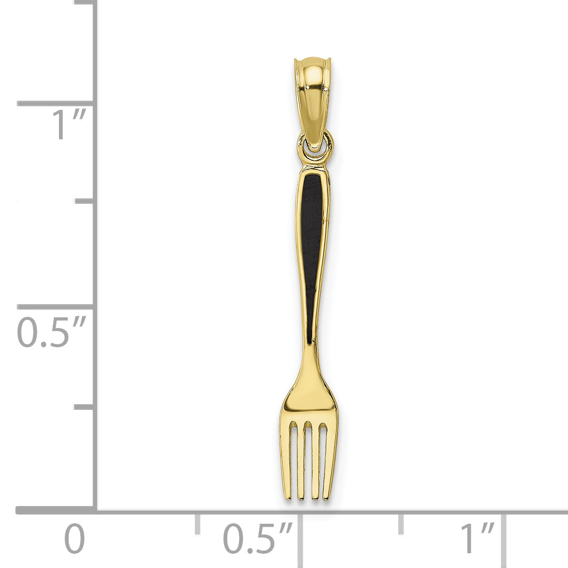 10K Yellow Gold 10K W/ Black Enamel 3-D Table Fork Charm